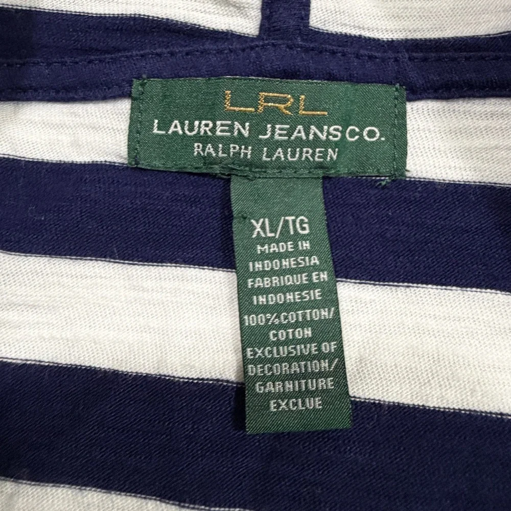 Ralph Lauren Hoodie XL Womens Navy Stripe 100% Cotton 1/4 Zip Coastal Preppy